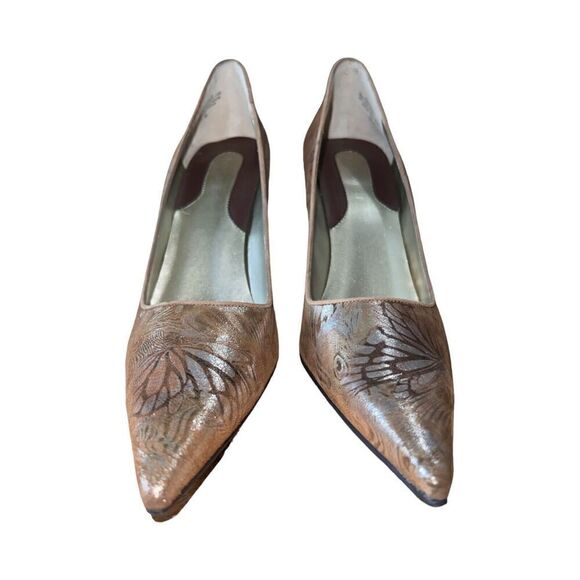 Nine West Silver & Gold Butterfly Pattern Leather Pump Womens Size 10 - Picture 4 of 12